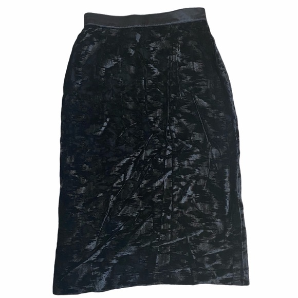 Vintage Escada Black Crushed Velvet Midi Pencil Skirt Size 8 Whimsigoth Romantic - Picture 6 of 7